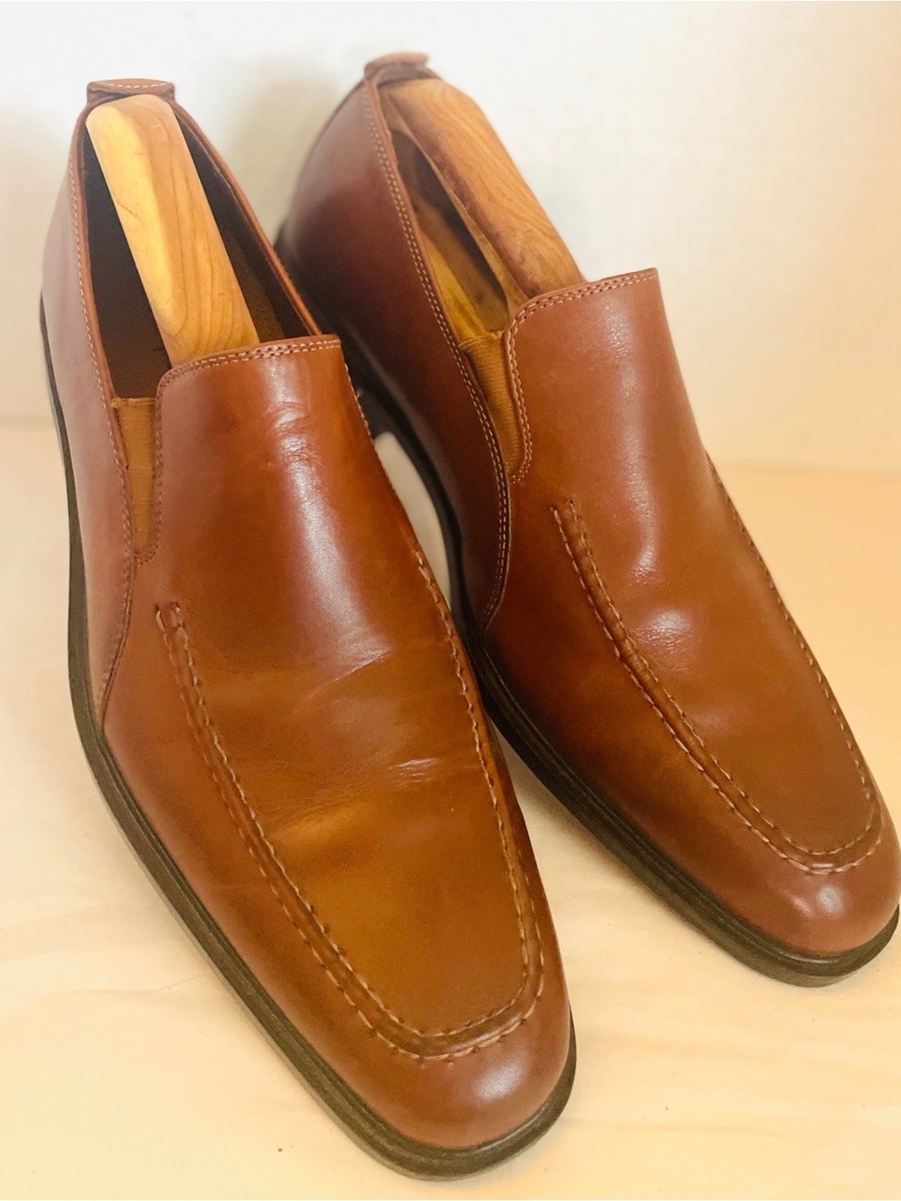 Cole Haan Brown Leather Apron Toe Slip On Shoes C06402 Mens 10 Cognac Brown